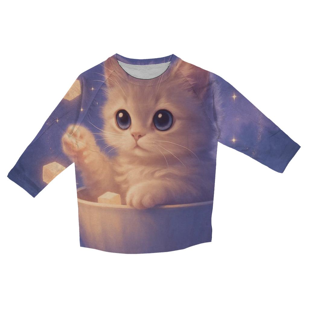Moonlit Teacup Kitten Reverie cotton quarter sleeve shirts