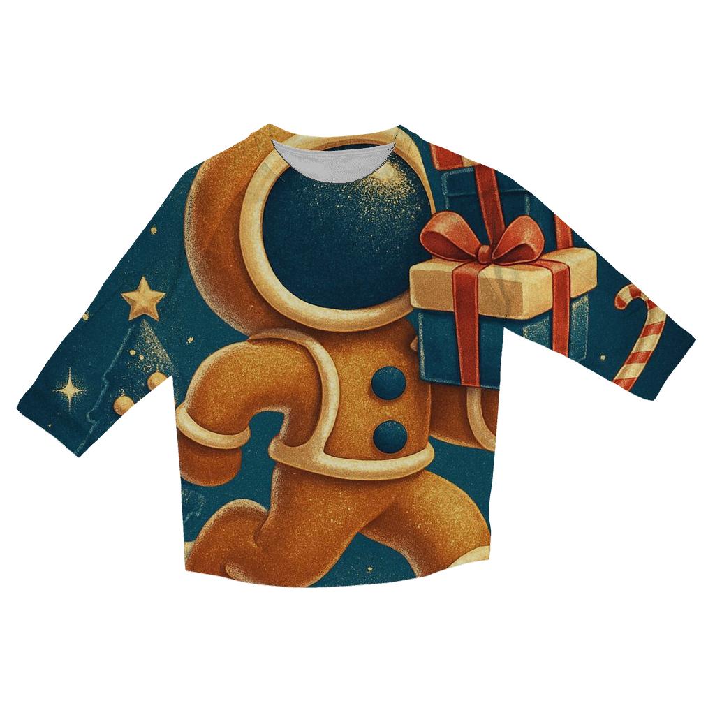 Gingerbread Astronaut Gift Run casual three quarter sleeve shirts