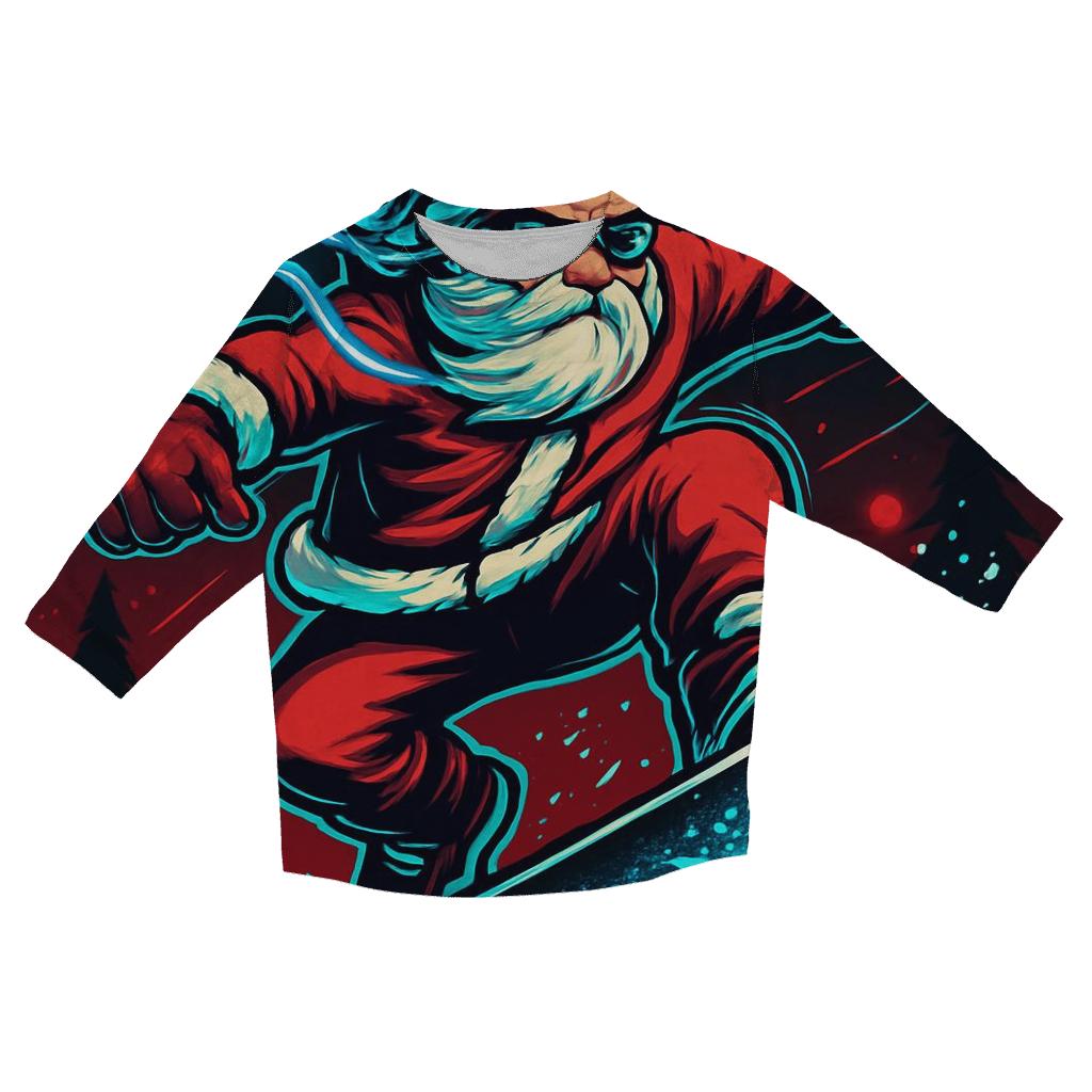 Neon Snowstorm Santa Kickflip printed three quarter sleeve shirts