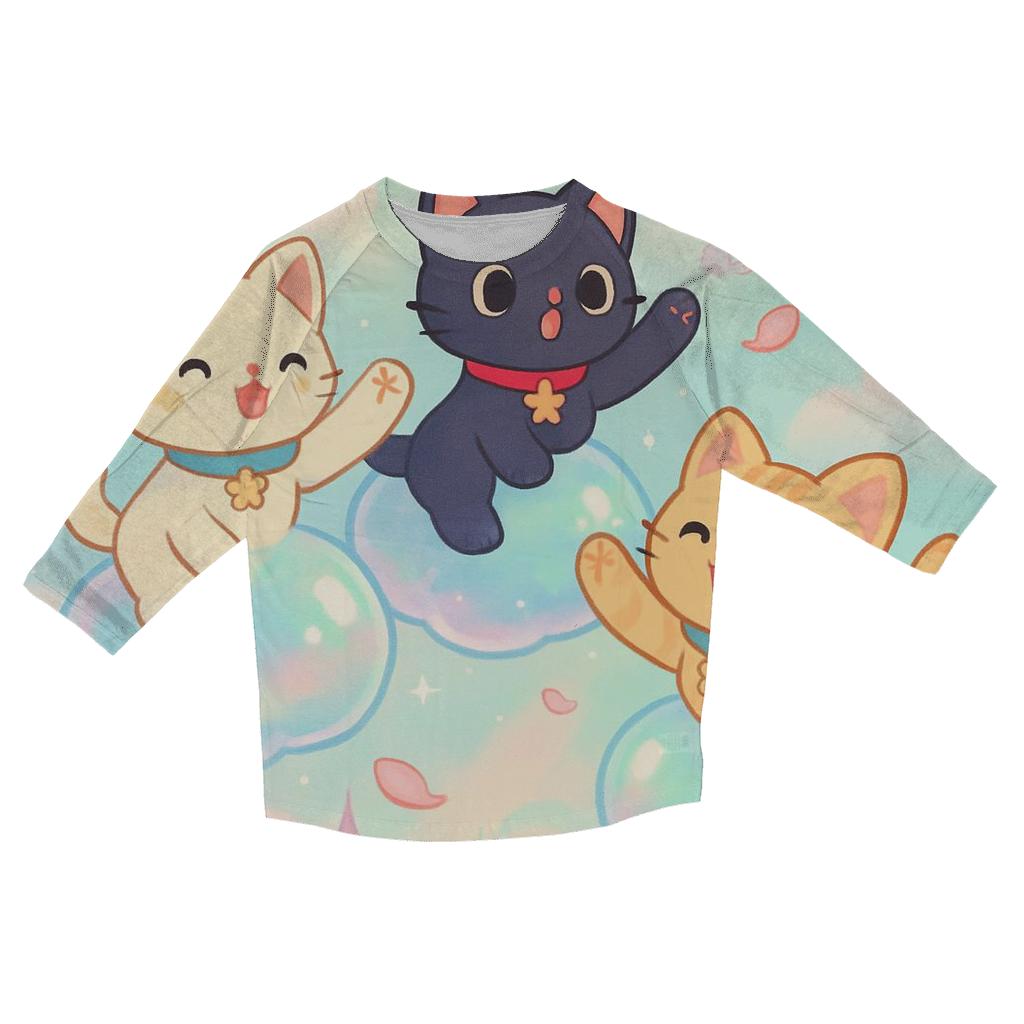 Bubble Cloud Kittens Over Pastel City casual three quarter sleeve shirts