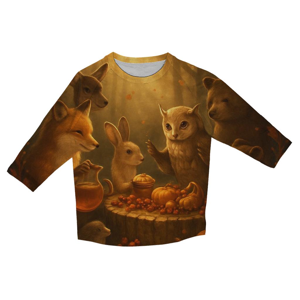 Woodland Feast Under Falling Leaves fashion 3/4 sleeve shirts