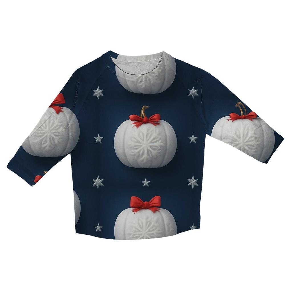 White Snowflake Pumpkin Grid On Navy Blue Background casual three quarter sleeve shirts