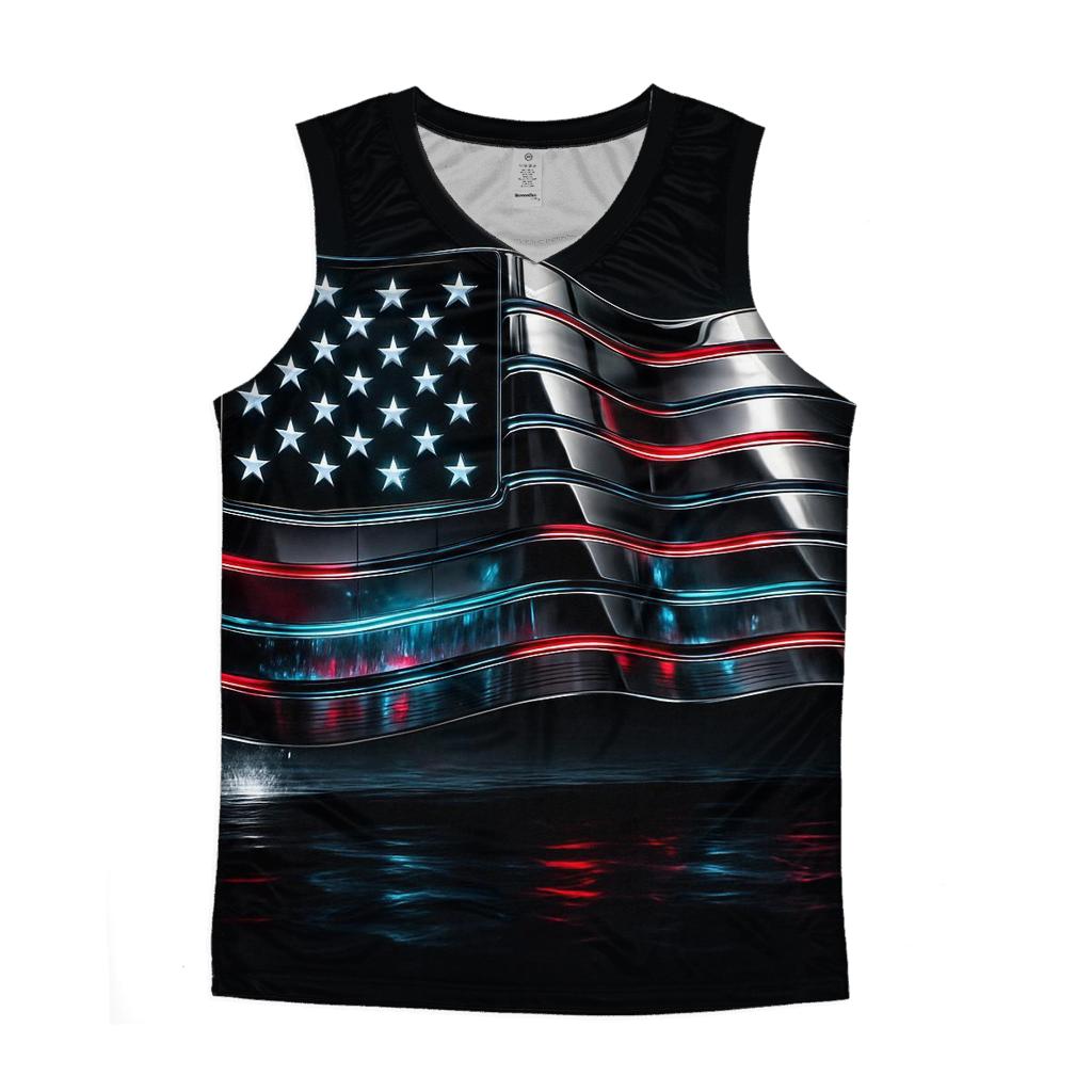 Neon Harbor Flag With Chrome Reflections sports performance tank tops
