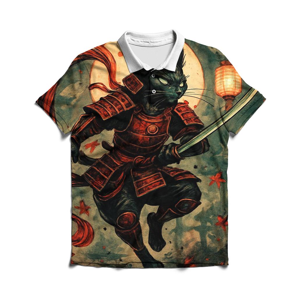 Koi Lantern Samurai Cat designer slim fit polos