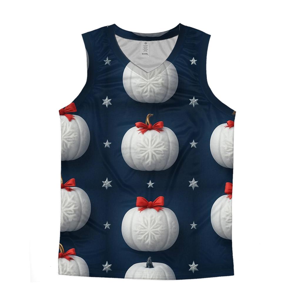 White Snowflake Pumpkin Grid On Navy Blue Background graphic print tank tops