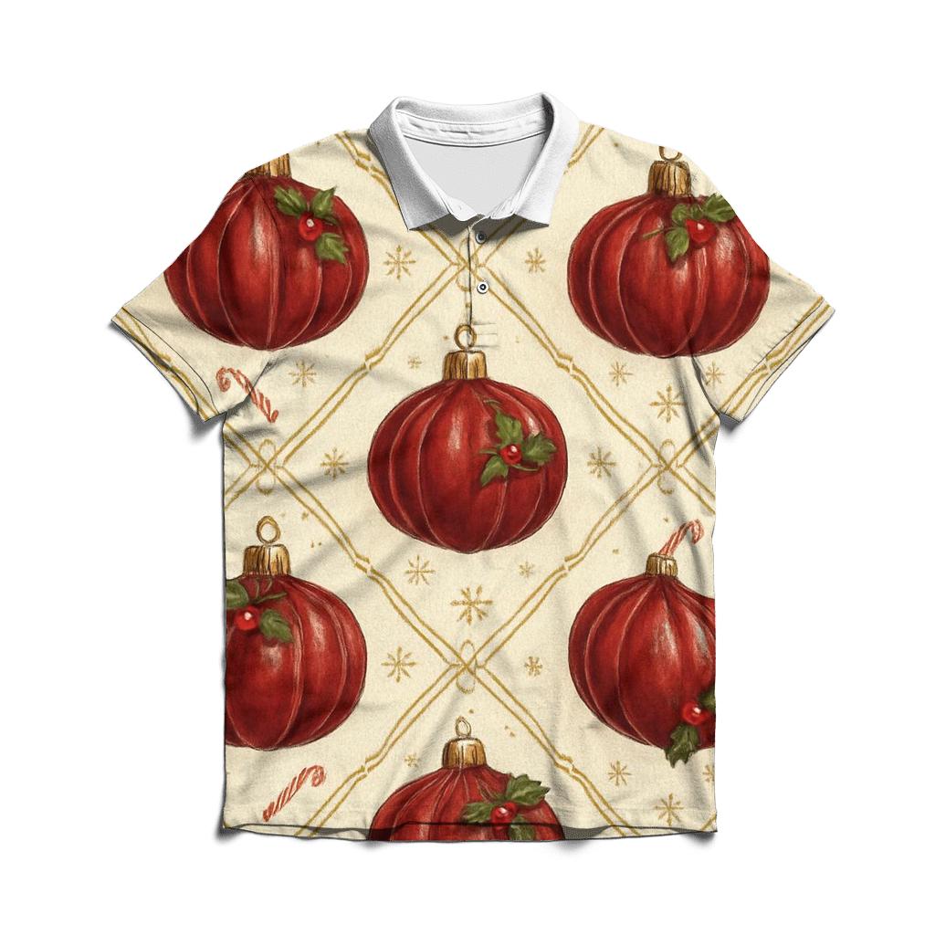 Crimson Ornament Pumpkin Lattice On Ivory Background classic pique polos