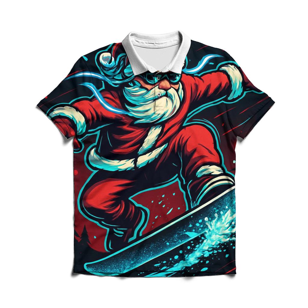 Neon Snowstorm Santa Kickflip branded logo polo shirts
