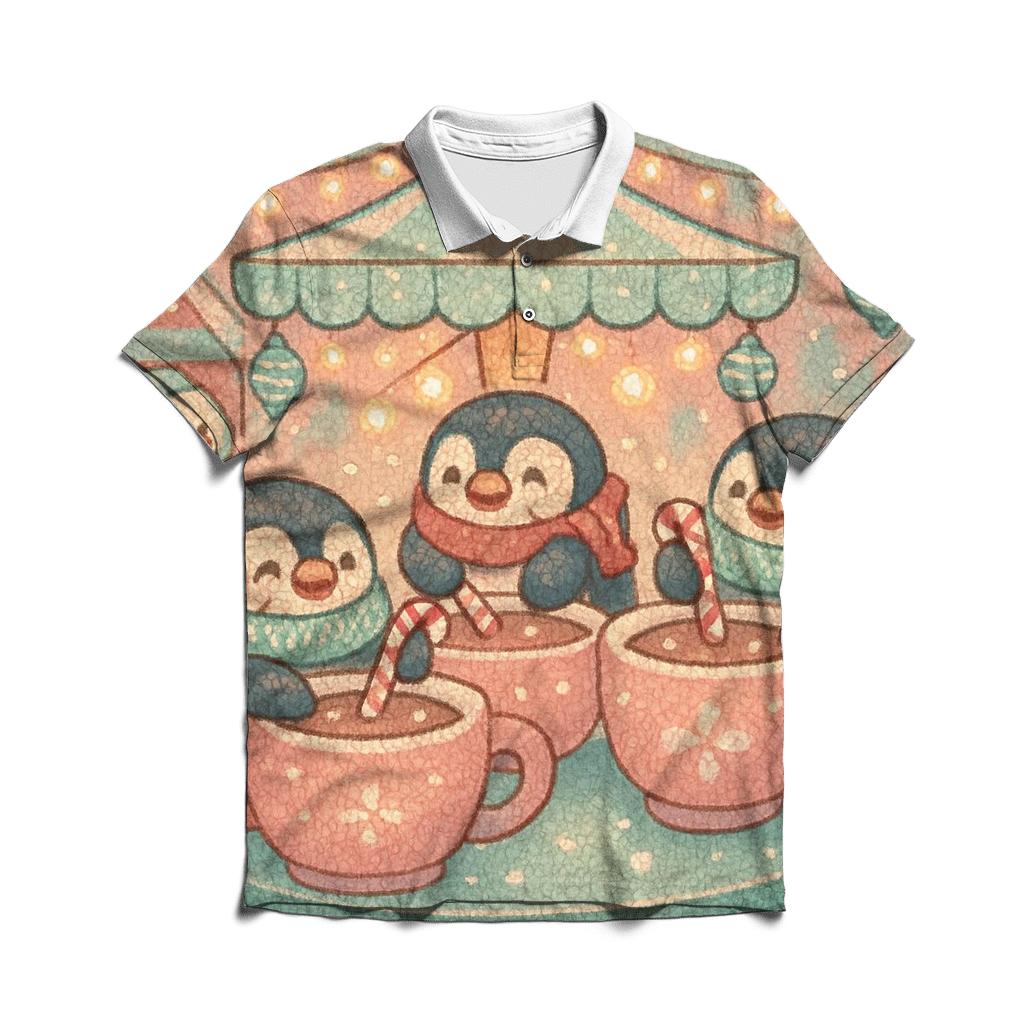 Penguins Hosting A Cocoa Carousel premium cotton polo shirts