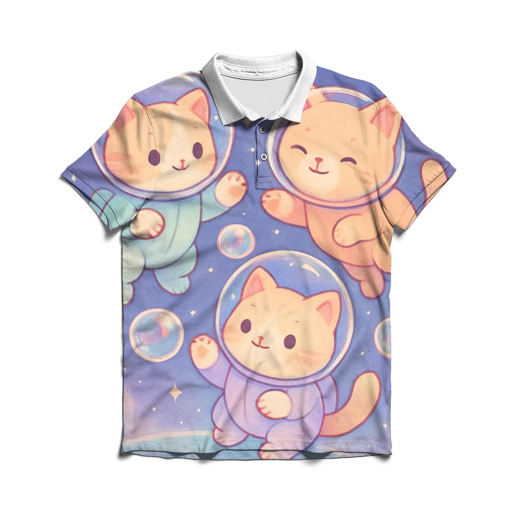 Bubble Bath Astronaut Kittens branded logo polo shirts