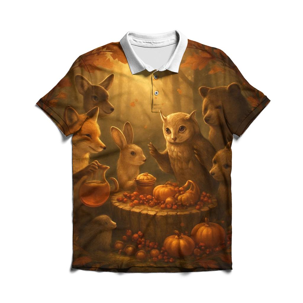 Woodland Feast Under Falling Leaves custom polo shirts