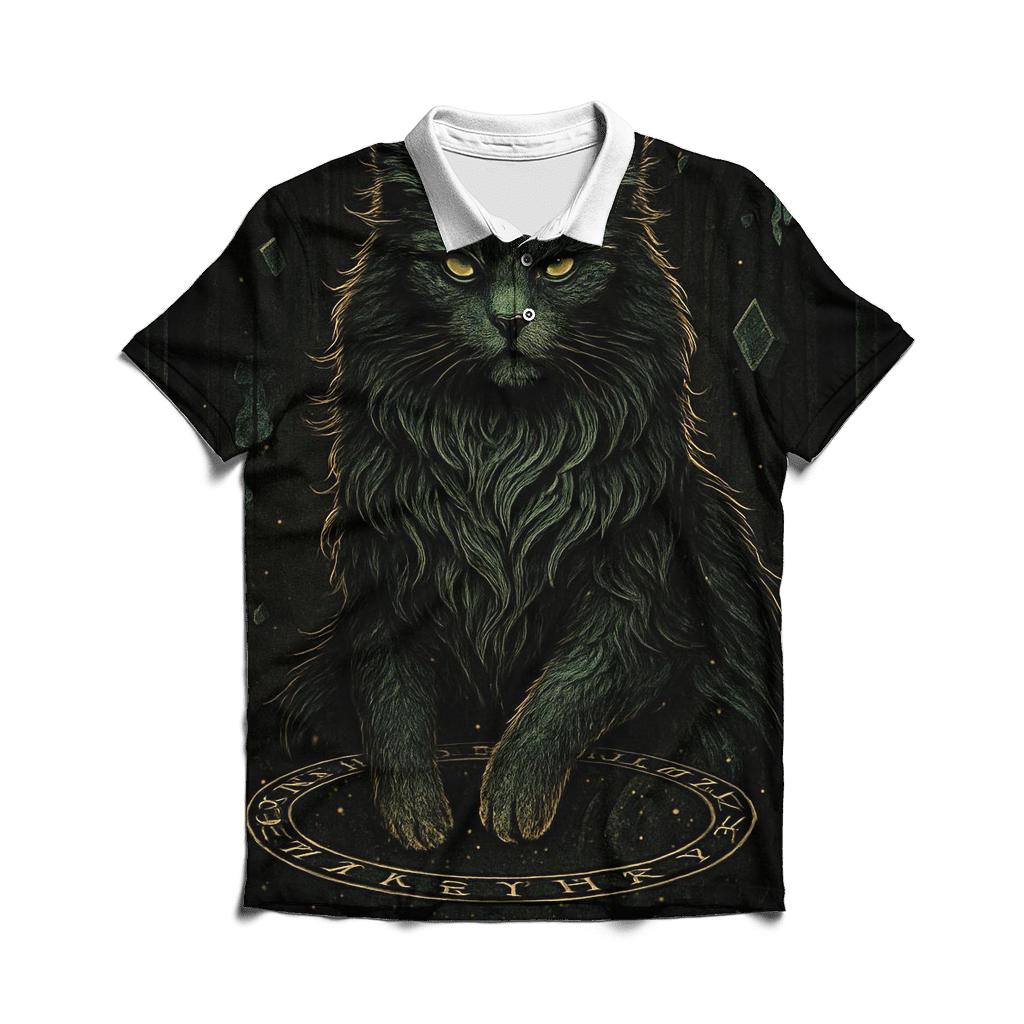 Cathedral Of Runes Guardian Cat stylish collar polo tees