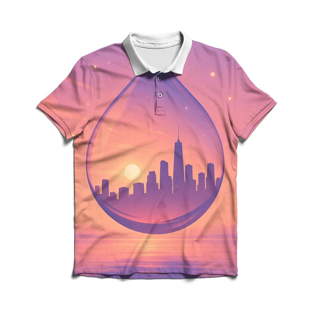 Skyline In A Glass Sunset embroidered polo tops
