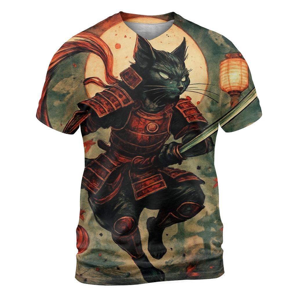 Koi Lantern Samurai Cat trendy printed shirt styles