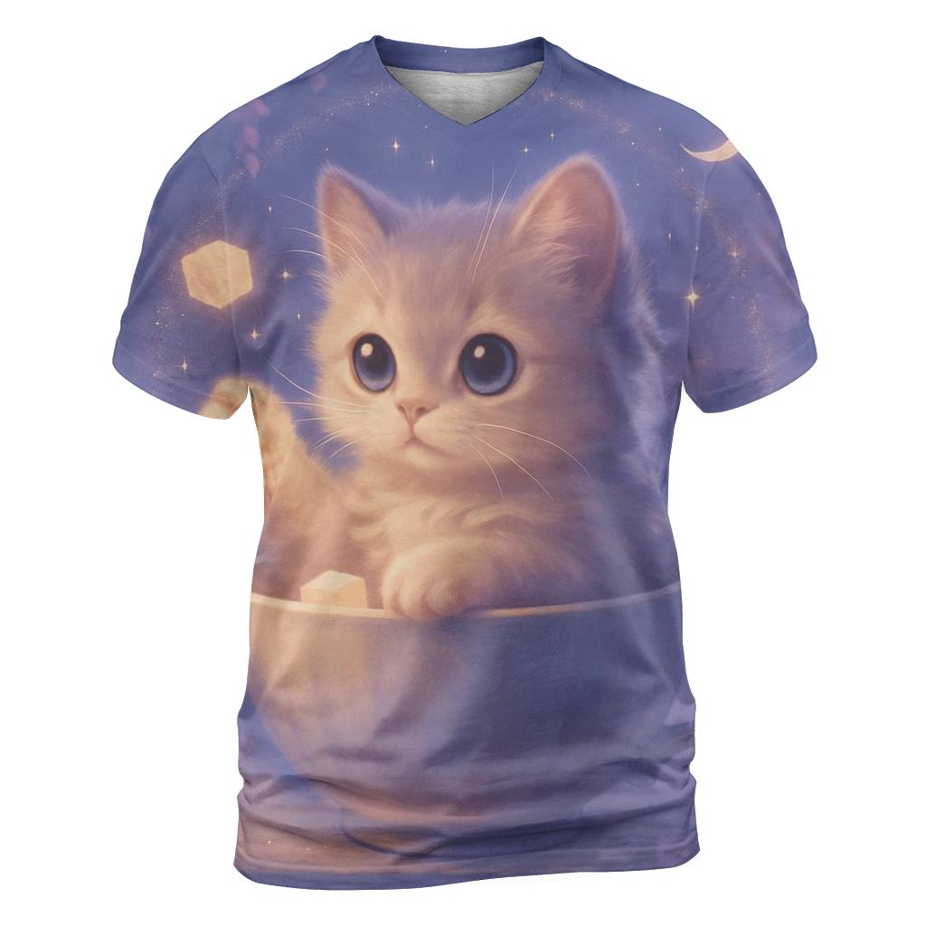 Moonlit Teacup Kitten Reverie creative print fashion shirts