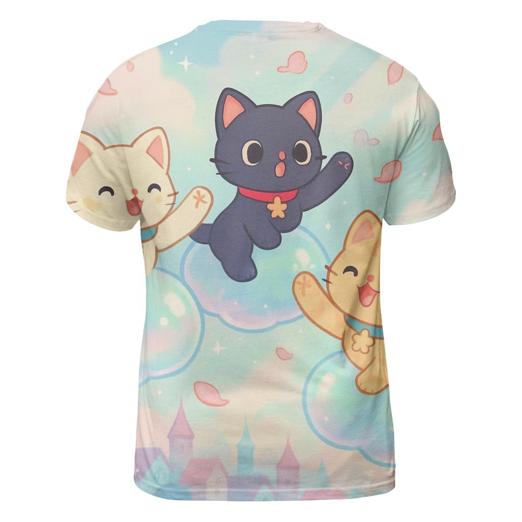 Bubble Cloud Kittens Over Pastel City artistic all-over print tops