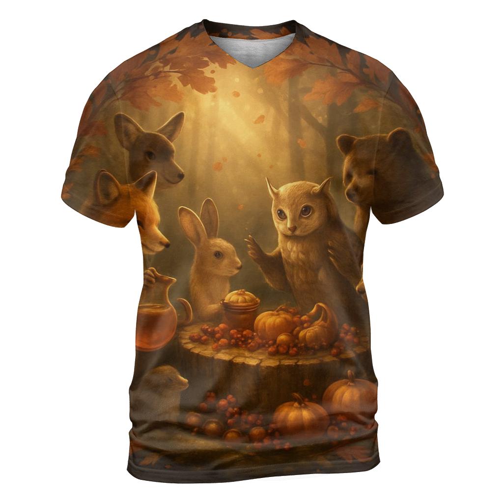 Woodland Feast Under Falling Leaves custom all-over print shirts