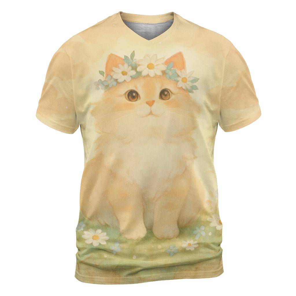 Sunrise Flower Crown Cat In Floating Meadow vibrant all-over design tees