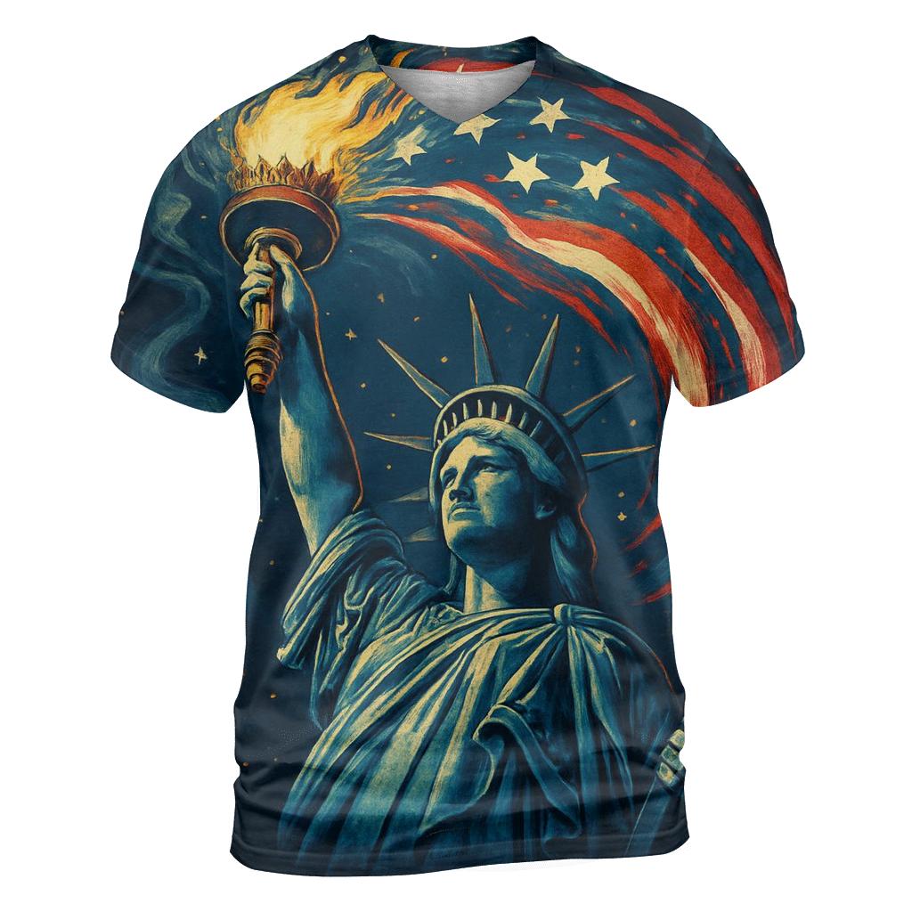 Liberty Torch Bloom In Flag Petals statement graphic shirts
