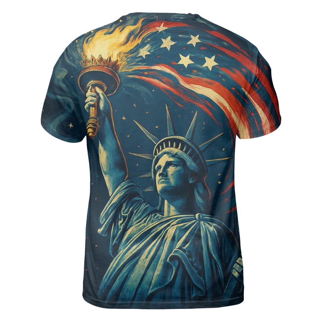 Liberty Torch Bloom In Flag Petals statement graphic shirts