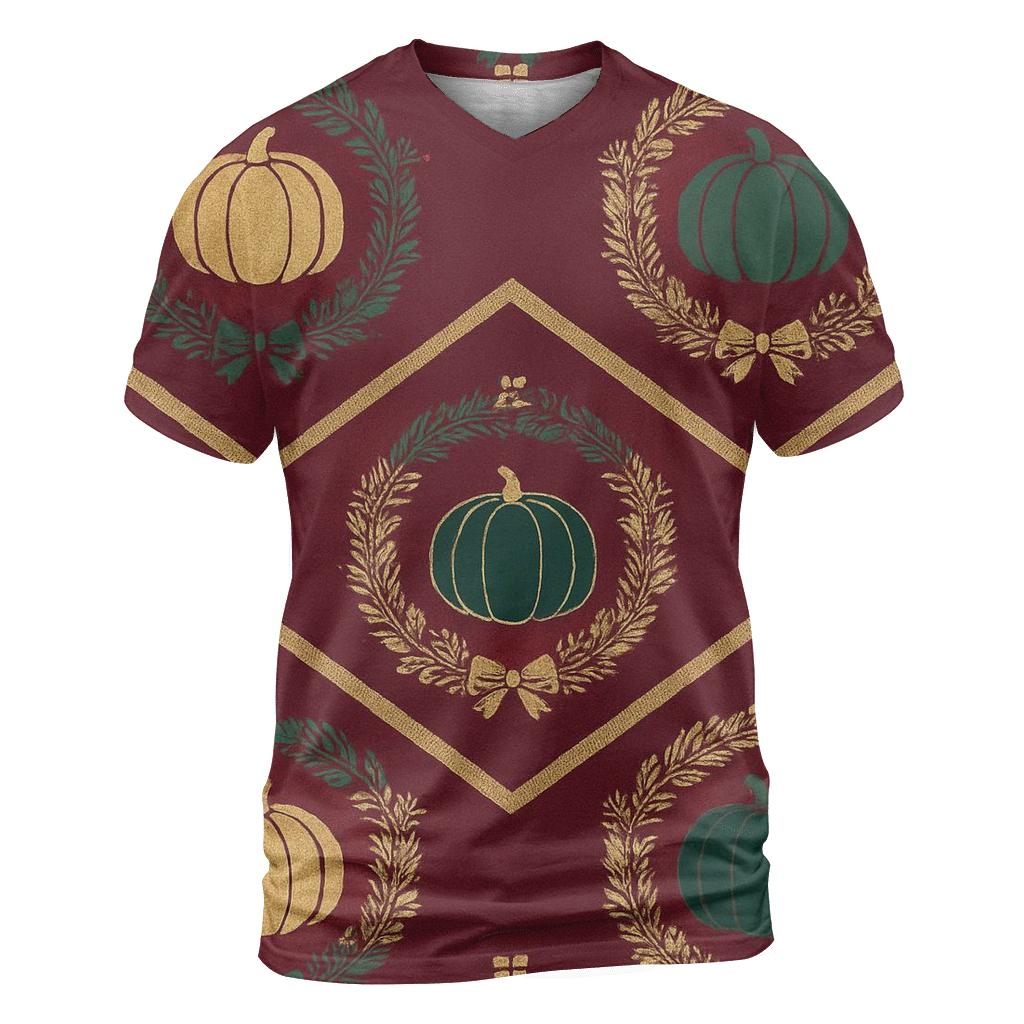 Golden Wreath Pumpkin Chevron On Burgundy Background unique graphic print tees