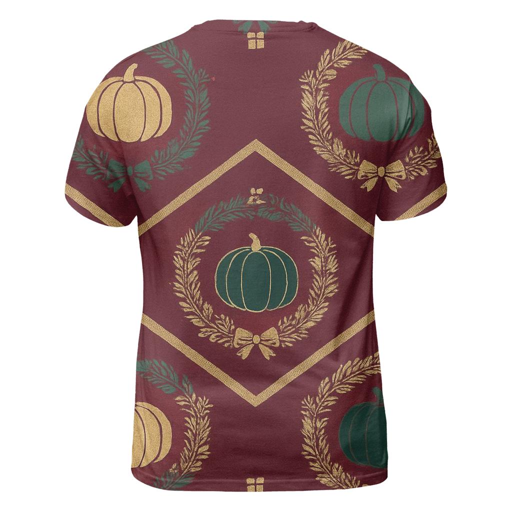 Golden Wreath Pumpkin Chevron On Burgundy Background unique graphic print tees