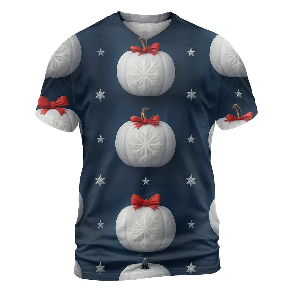 White Snowflake Pumpkin Grid On Navy Blue Background designer pattern shirts