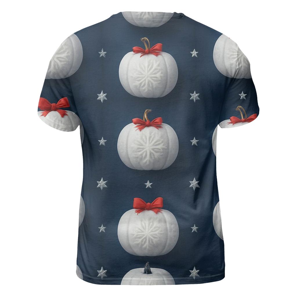 White Snowflake Pumpkin Grid On Navy Blue Background designer pattern shirts