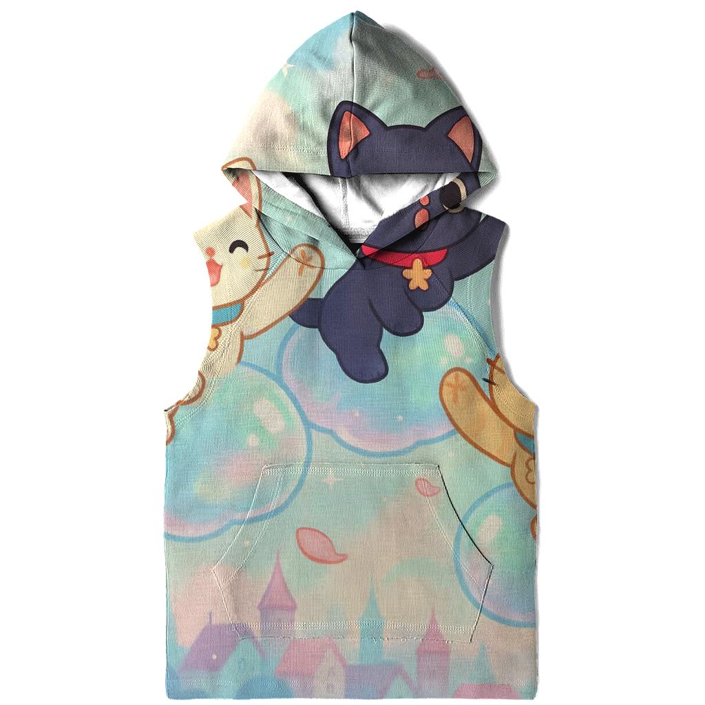Bubble Cloud Kittens Over Pastel City embroidered hoodies