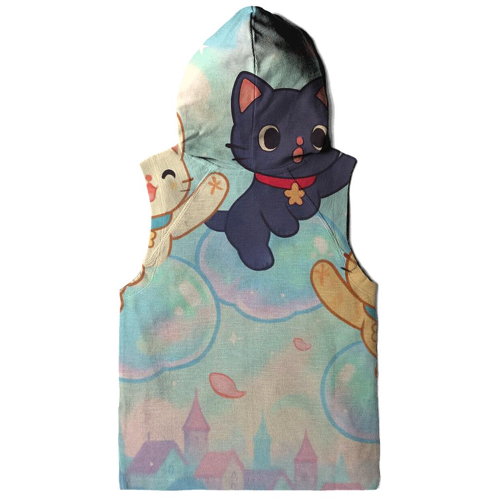 Bubble Cloud Kittens Over Pastel City embroidered hoodies