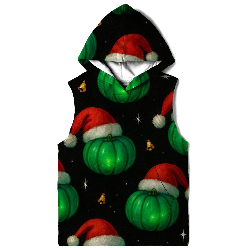 Emerald Santa Hat Pumpkin Scatter On Black Background graphic hoodies
