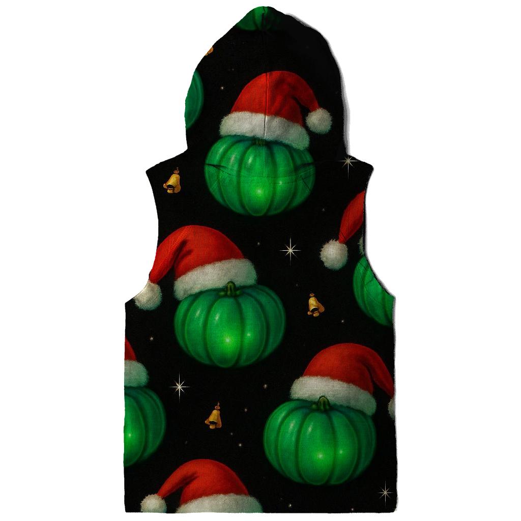 Emerald Santa Hat Pumpkin Scatter On Black Background graphic hoodies
