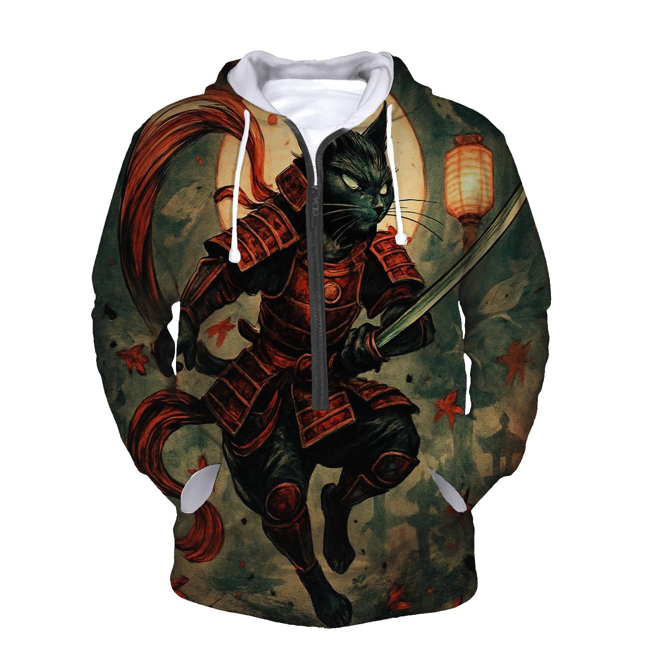 Koi Lantern Samurai Cat heavyweight hoodies