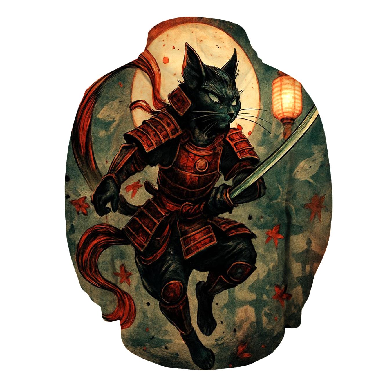 Koi Lantern Samurai Cat heavyweight hoodies