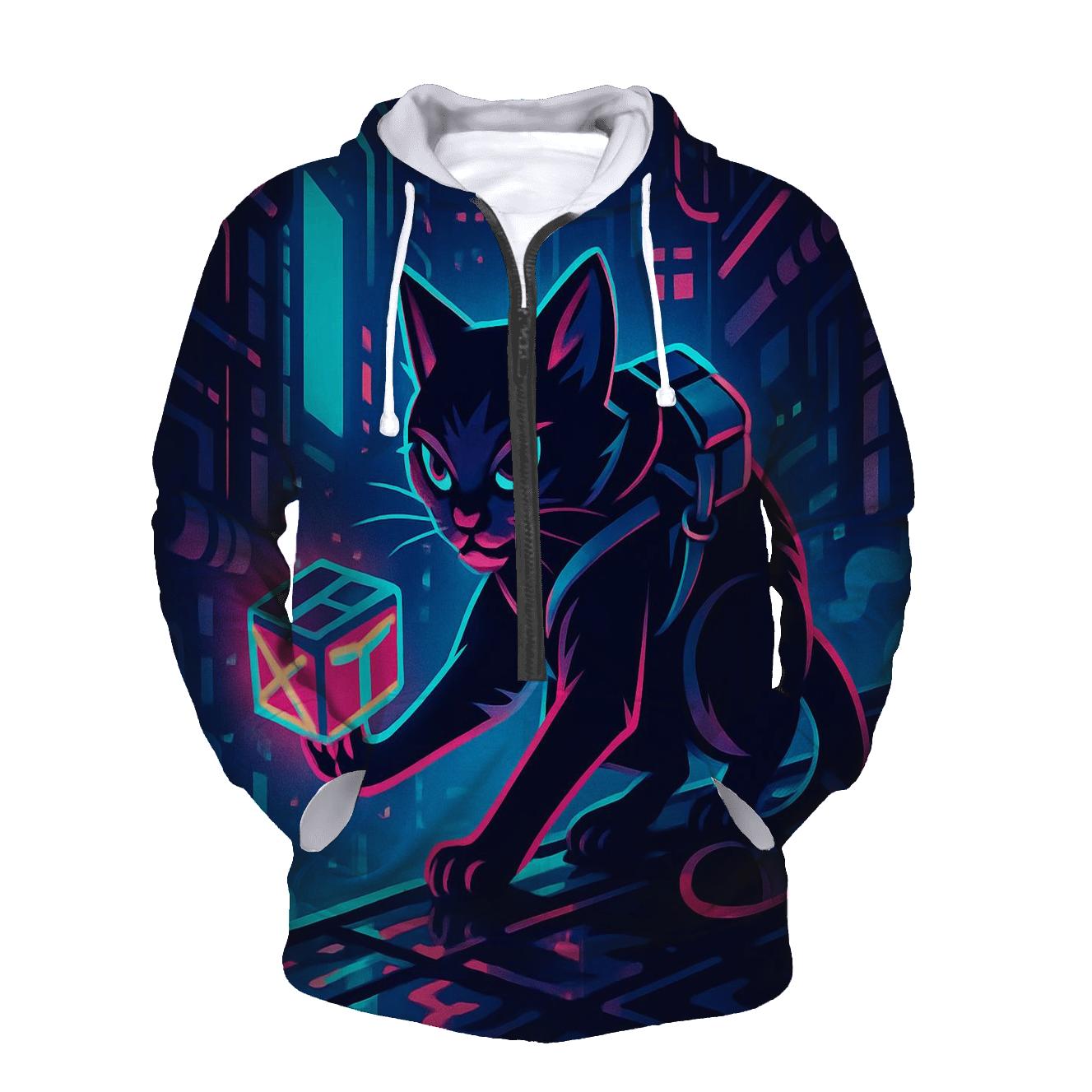 Neon Alley Courier Cat graphic hoodies
