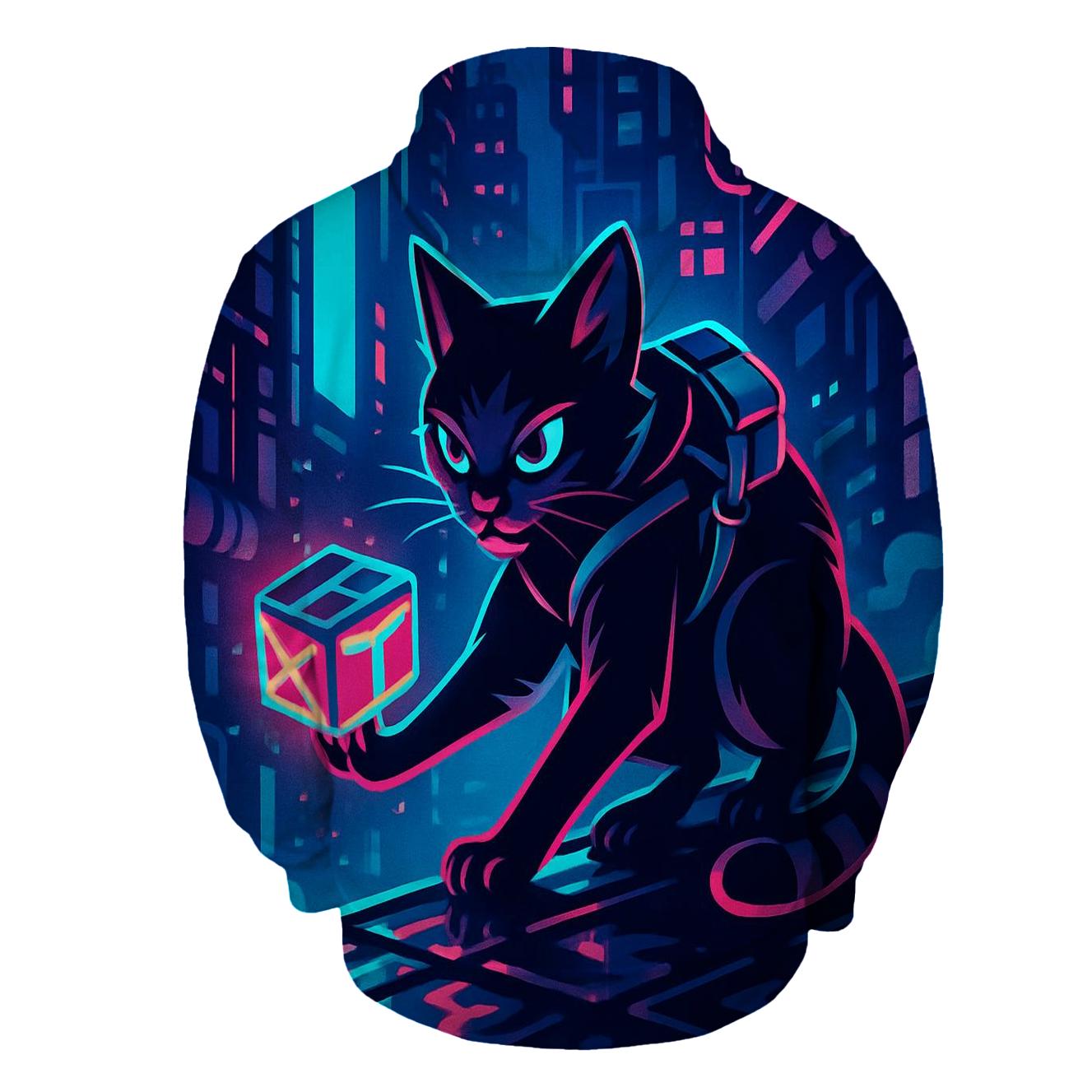 Neon Alley Courier Cat graphic hoodies