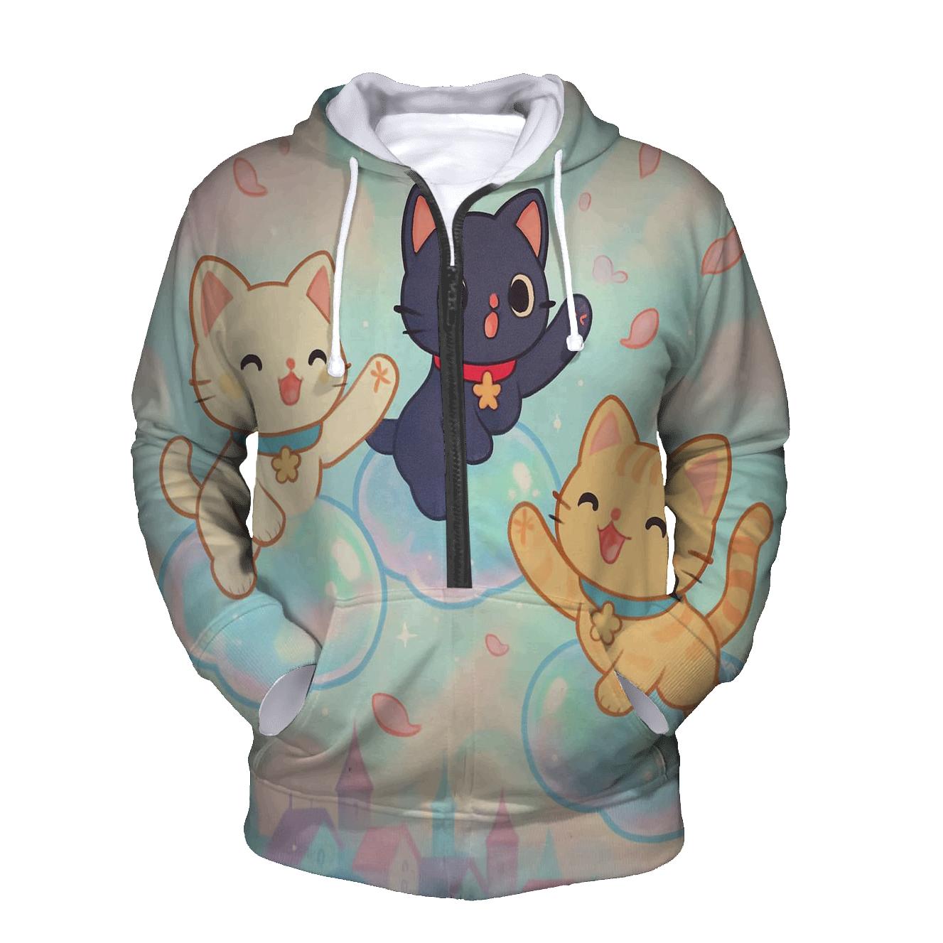 Bubble Cloud Kittens Over Pastel City pullover hoodies