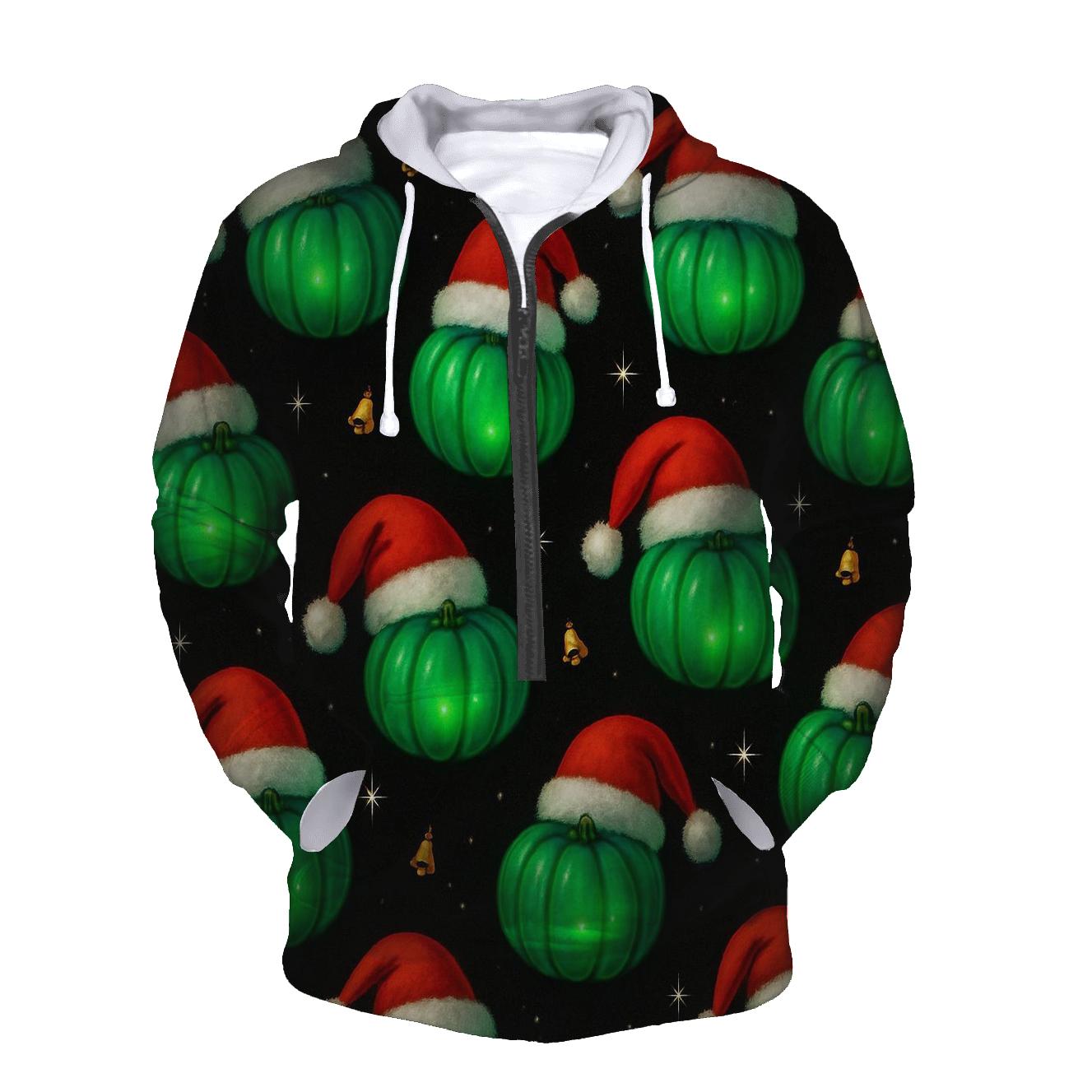 Emerald Santa Hat Pumpkin Scatter On Black Background hoodie trends