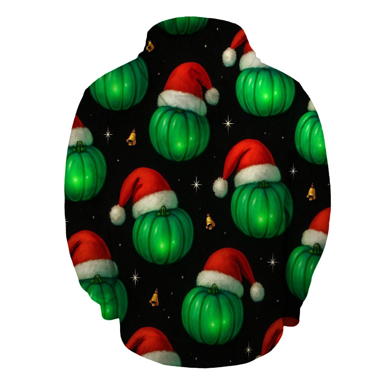 Emerald Santa Hat Pumpkin Scatter On Black Background hoodie trends