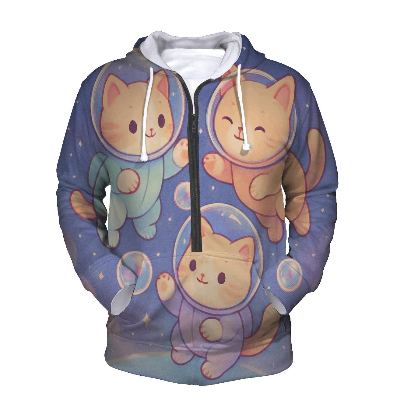 Bubble Bath Astronaut Kittens printed hoodies