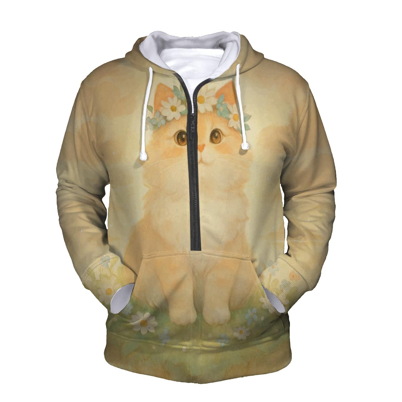 Sunrise Flower Crown Cat In Floating Meadow heavyweight hoodies
