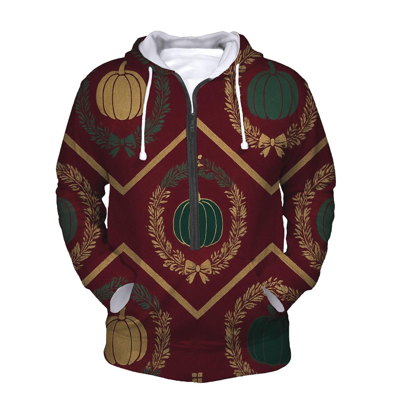 Golden Wreath Pumpkin Chevron On Burgundy Background zip-up hoodies
