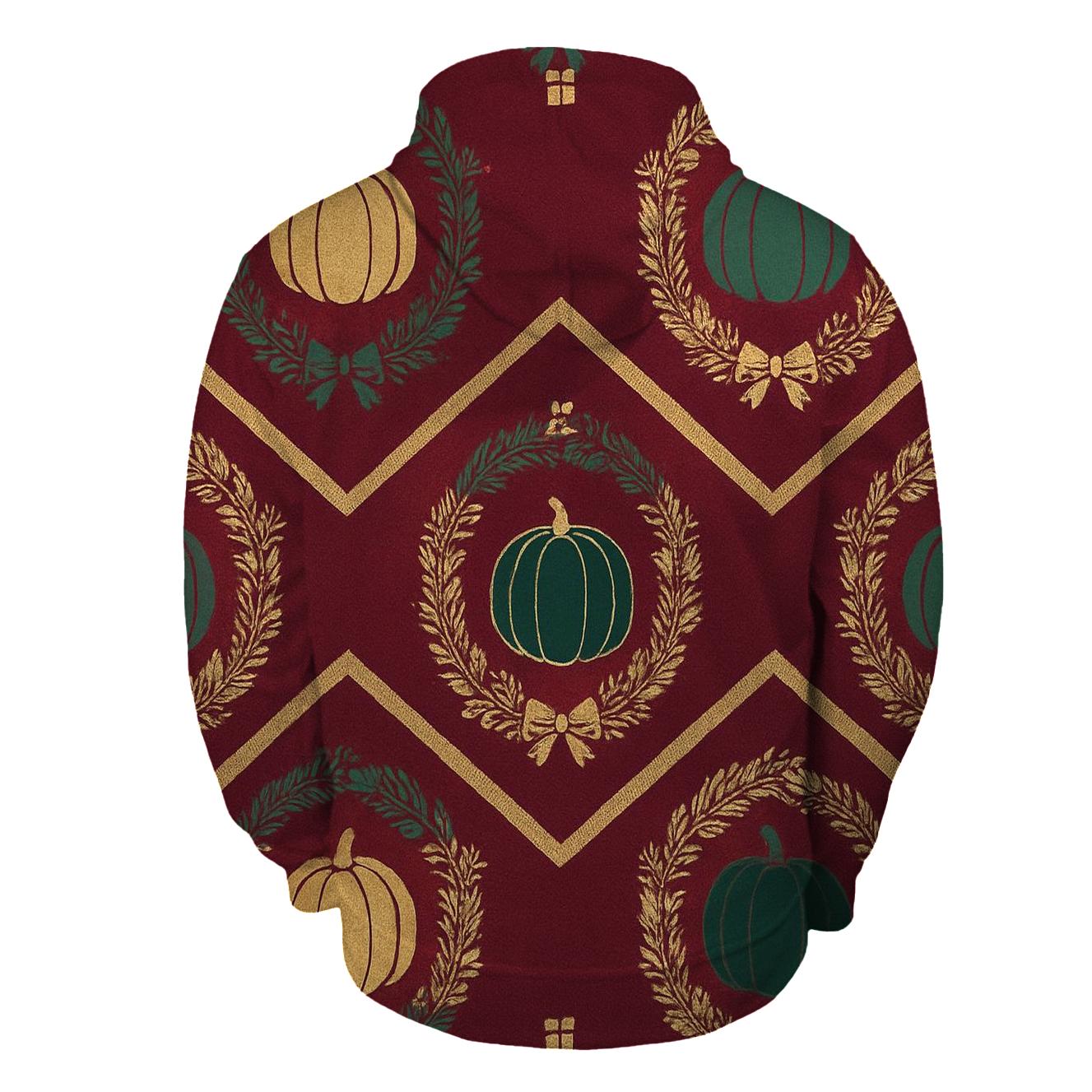 Golden Wreath Pumpkin Chevron On Burgundy Background zip-up hoodies