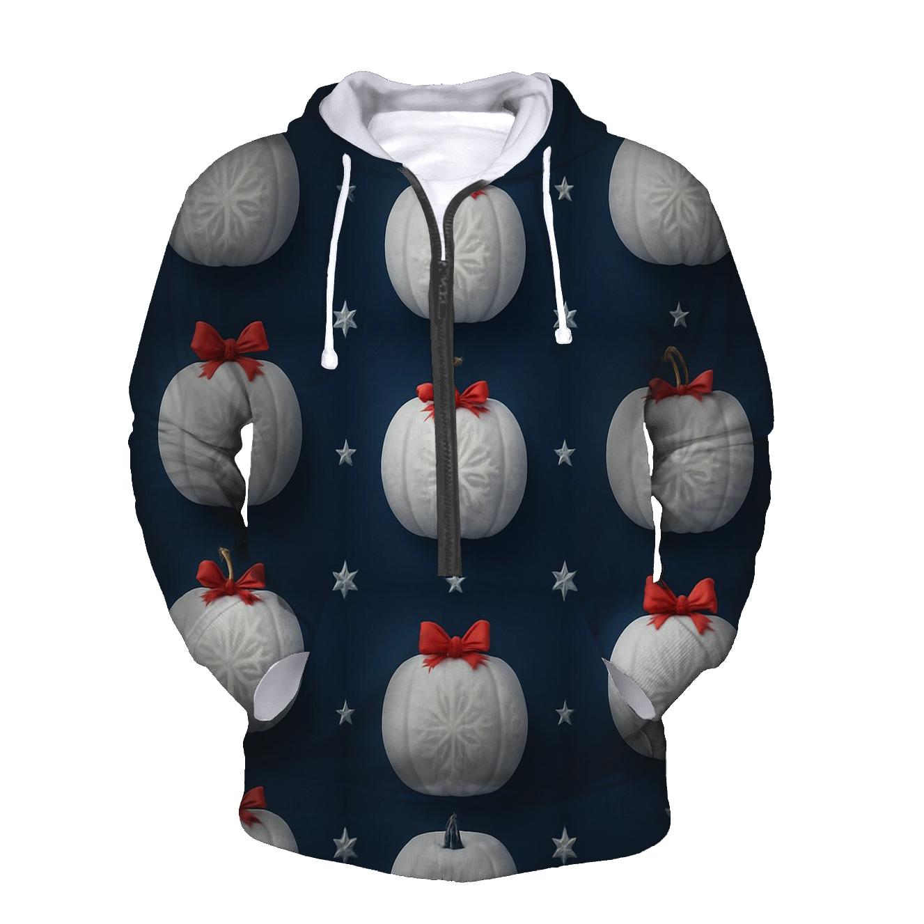 White Snowflake Pumpkin Grid On Navy Blue Background heavyweight hoodies