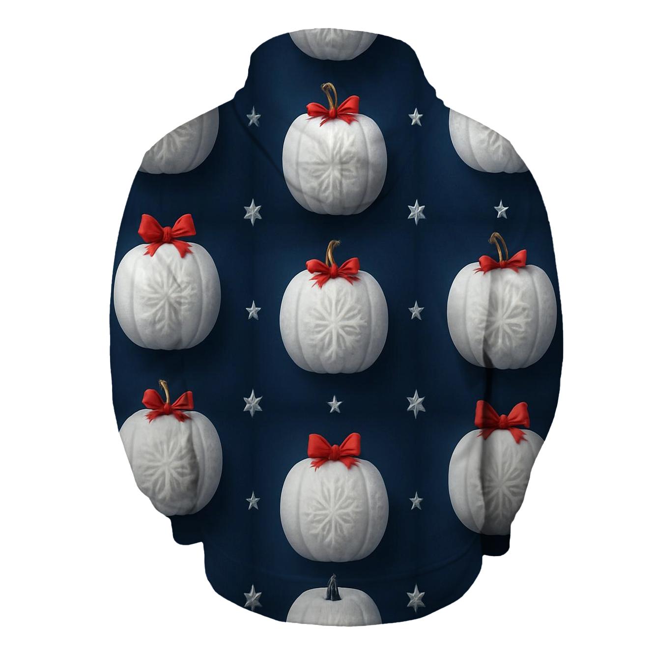 White Snowflake Pumpkin Grid On Navy Blue Background heavyweight hoodies