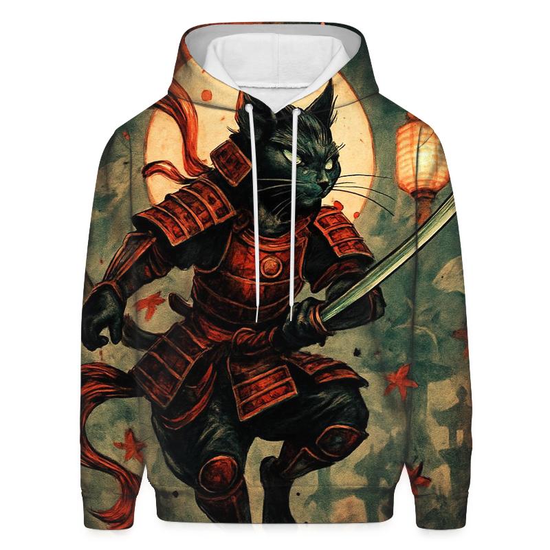 Koi Lantern Samurai Cat lightweight hoodies