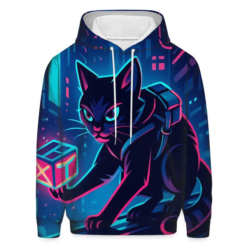Neon Alley Courier Cat printed hoodies