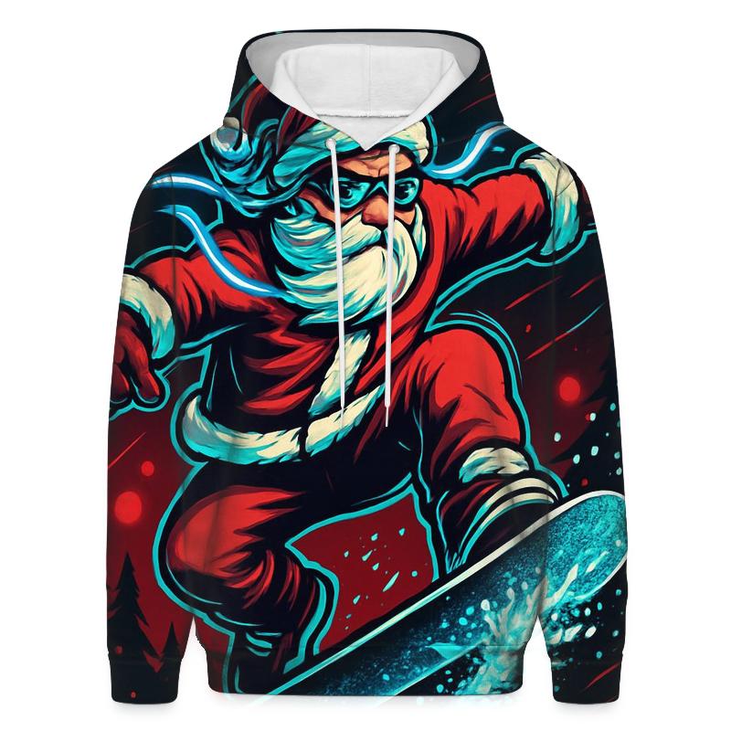 Neon Snowstorm Santa Kickflip graphic hoodies