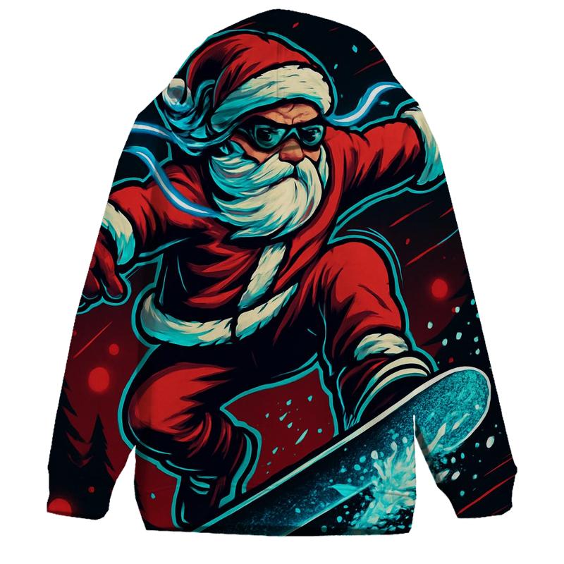 Neon Snowstorm Santa Kickflip graphic hoodies
