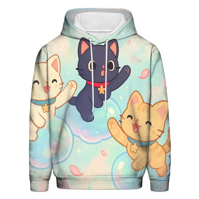 Bubble Cloud Kittens Over Pastel City printed hoodies