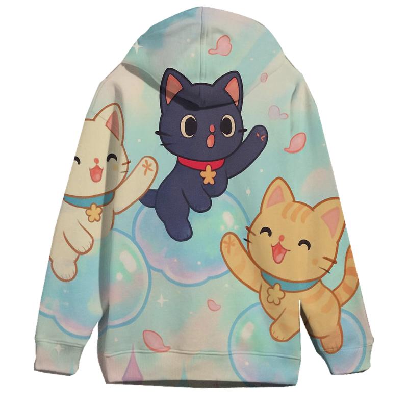 Bubble Cloud Kittens Over Pastel City printed hoodies